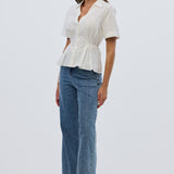 Short Sleeve Pintuck Shirt - White