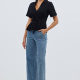 Short Sleeve Pintuck Shirt - Black