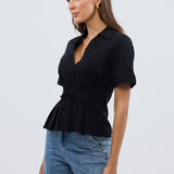 Short Sleeve Pintuck Shirt - Black