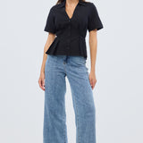 Short Sleeve Pintuck Shirt - Black