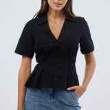 Short Sleeve Pintuck Shirt - Black