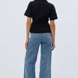 Short Sleeve Pintuck Shirt - Black