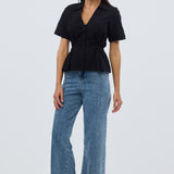 Short Sleeve Pintuck Shirt - Black