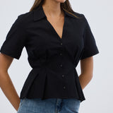 Short Sleeve Pintuck Shirt - Black