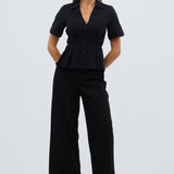 Short Sleeve Pintuck Shirt - Black