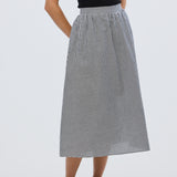 Gathered Midi Skirt- Black/White Gingham