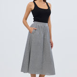 Gathered Midi Skirt- Black/White Gingham