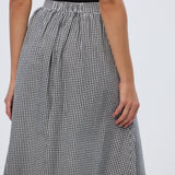 Gathered Midi Skirt- Black/White Gingham