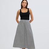 Gathered Midi Skirt- Black/White Gingham