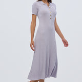 Half Placket Short Sleeve Knit Dress - Lilac