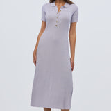 Half Placket Short Sleeve Knit Dress - Lilac