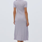 Half Placket Short Sleeve Knit Dress - Lilac