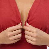 Gathered V Neck Midi Dress - Rust Red