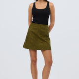 Vegan Suede Mini Skirt - Khaki