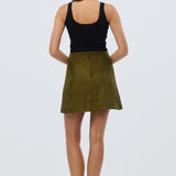Vegan Suede Mini Skirt - Khaki