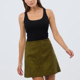 Vegan Suede Mini Skirt - Khaki