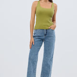 Scoop Neck Knit Tank - Chartreuse