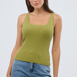 Scoop Neck Knit Tank - Chartreuse
