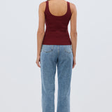 Scoop Neck Knit Tank - Rust Red