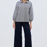 Balloon Sleeve Tie Shirt - Black/White Gingham