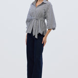 Balloon Sleeve Tie Shirt - Black/White Gingham