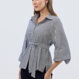 Balloon Sleeve Tie Shirt - Black/White Gingham