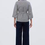 Balloon Sleeve Tie Shirt - Black/White Gingham