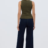 V Neck Knit Vest - Khaki