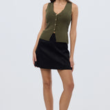 V Neck Knit Vest - Khaki