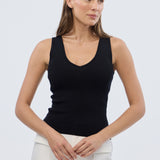 V-Neck Knit Tank - Black