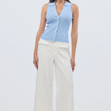 Sleeveless Buttoned Knit Top - Azure Blue Marl