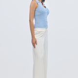 Sleeveless Buttoned Knit Top - Azure Blue Marl