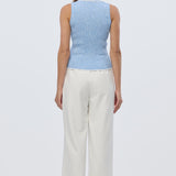 Sleeveless Buttoned Knit Top - Azure Blue Marl