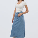 Denim A-Line Midi Skirt - Mid Blue Wash