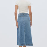 Denim A-Line Midi Skirt - Mid Blue Wash