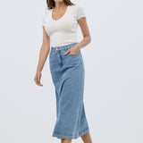 Denim A-Line Midi Skirt - Mid Blue Wash