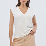 V-Neck Cap Sleeve Jersey Tank - White