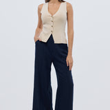 Tailored Pintuck Pants - Navy