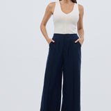 Tailored Pintuck Pants - Navy