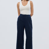 Tailored Pintuck Pants - Navy