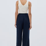 Tailored Pintuck Pants - Navy