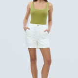 Denim Patch Pocket Shorts - White