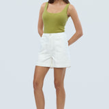 Denim Patch Pocket Shorts - White