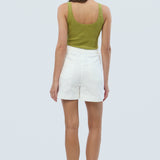 Denim Patch Pocket Shorts - White