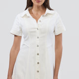 Denim Short Sleeve Midi Dress - White