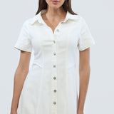 Denim Short Sleeve Midi Dress - White