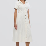 Denim Short Sleeve Midi Dress - White