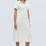 Denim Short Sleeve Midi Dress - White