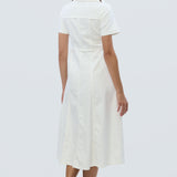 Denim Short Sleeve Midi Dress - White