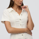 Denim Short Sleeve Midi Dress - White